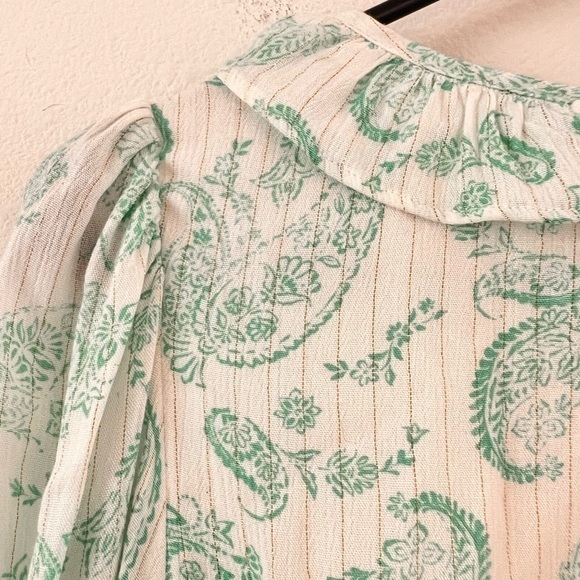 NWOT House of Harlow 1960 Mint Paisley White Smocked Ruffle Mini Dress Small - Picture 12 of 15